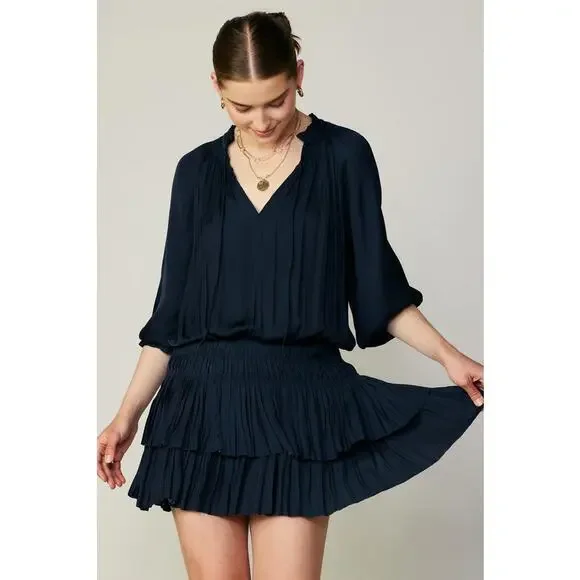 Current Air | Dark Navy Aurelie Pleated Mini Dress MSRP$148 - Picture 2 of 10